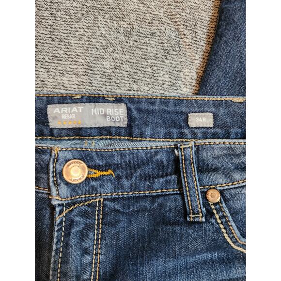 ARIAT Rebar Mid-Rise Boot Cut Women's Denim Jeans Siize 34R - Picture 6 of 9